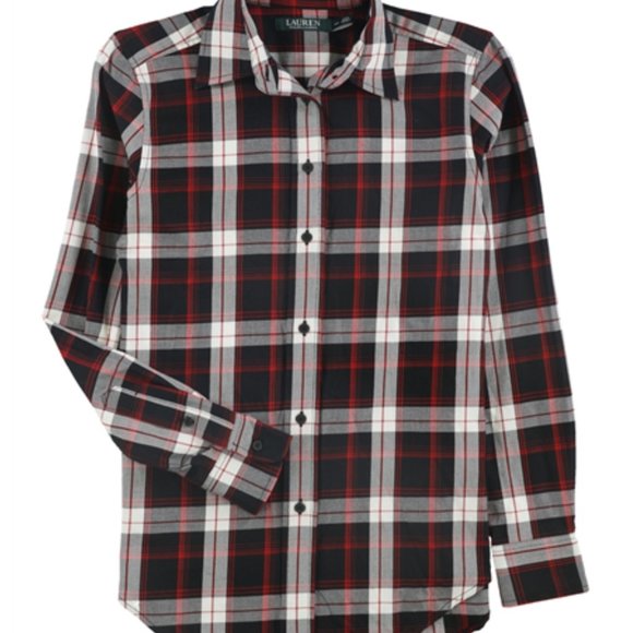 Ralph Lauren Womens Jamelko Button Up Shirt, Red & Black, X-Large - Picture 1 of 10